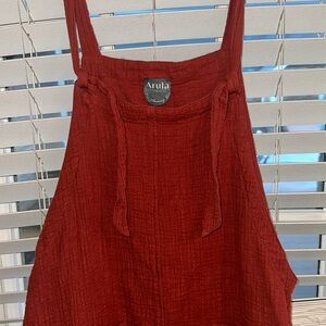 Arula Size A (14/16) Rust Colored Jumper Dress with Tie-Straps and fringe edge.